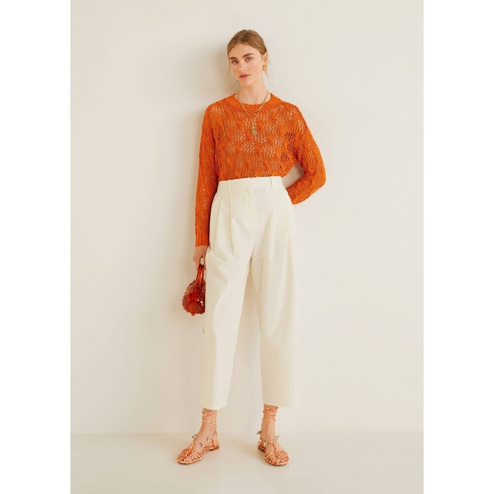 Cream Ivory MNG by Mango Pleated Front Cotton Trousers Pants (NWT)